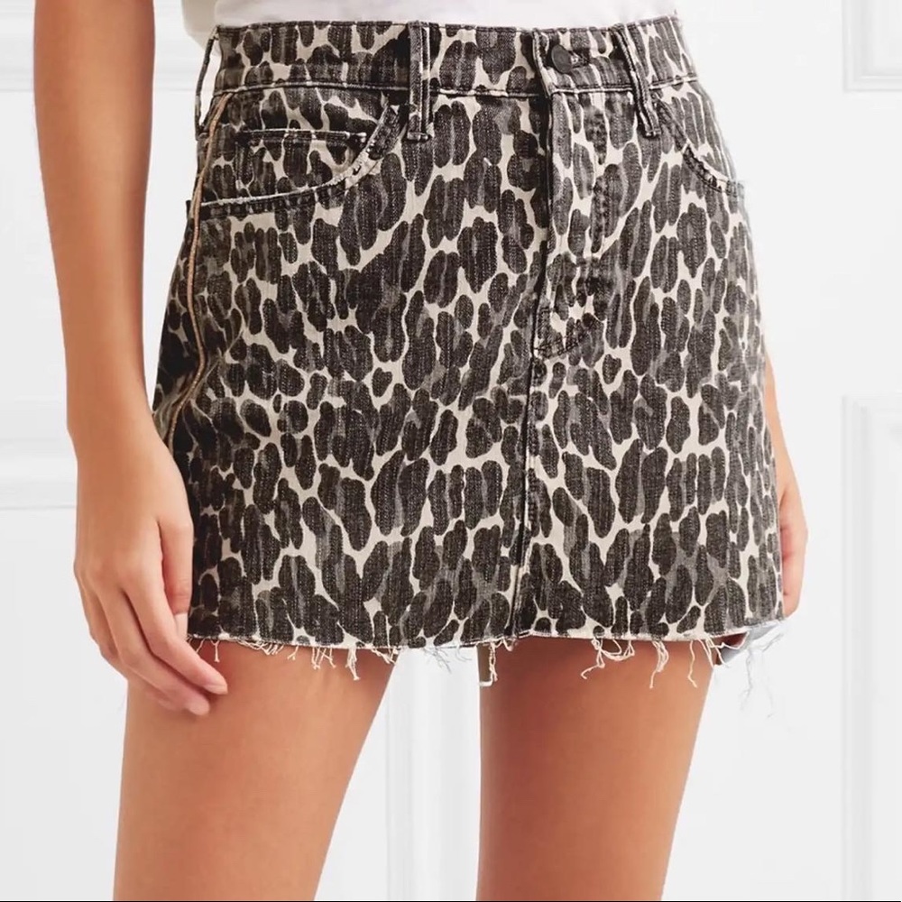 NWT Mother Denim The Vagabond distressed leopard-print denim mini skirt